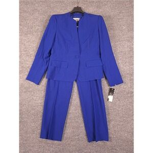 Le Suit Womens Royal Blue Two Piece Pantsuit Size 6 Blazer Pants Business NWT